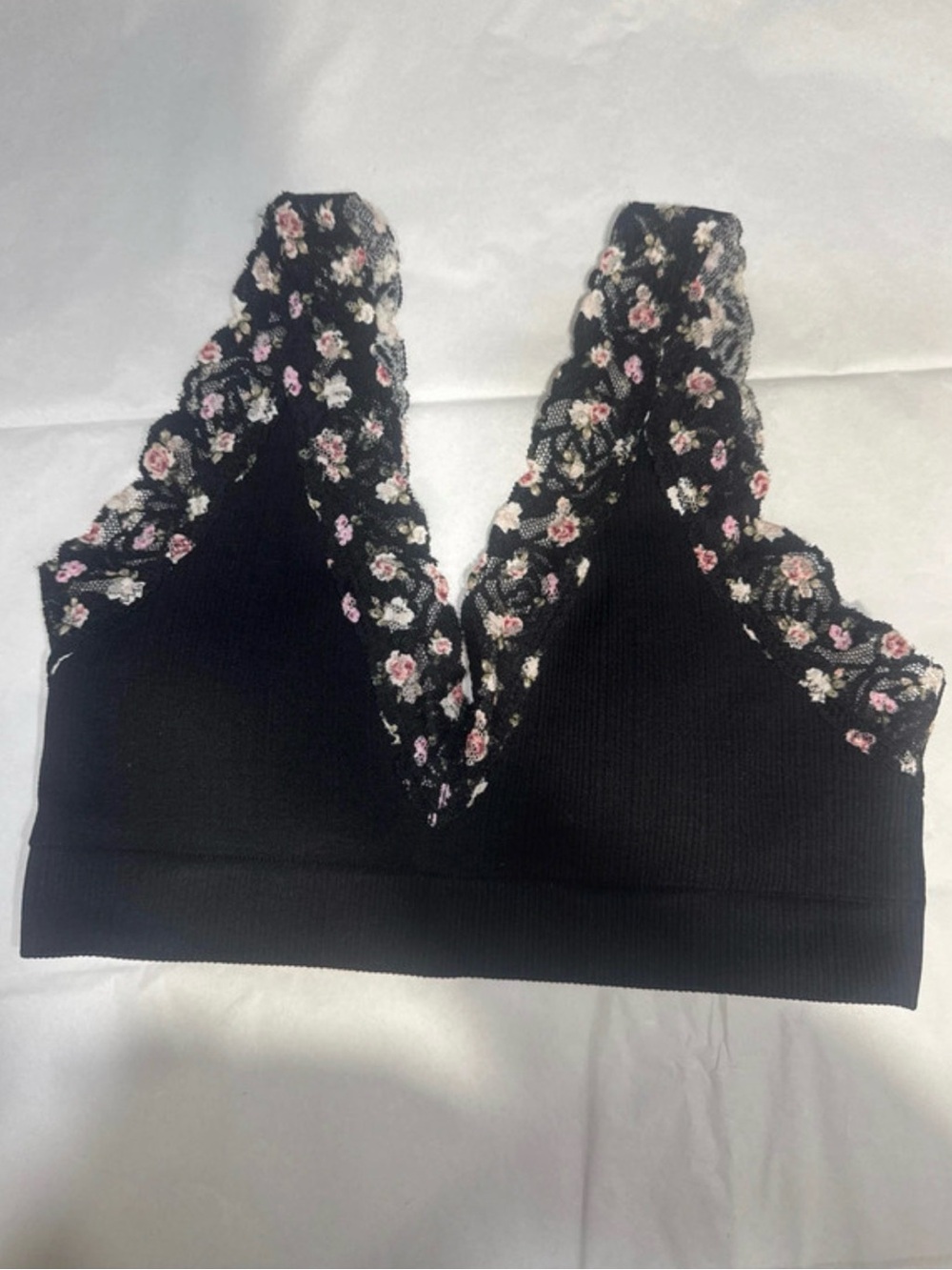 Victoria's Secret Black Bralette with Pink and White Floral Lace